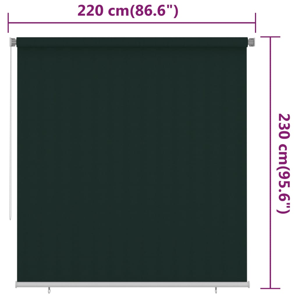 Utendørs rullegardin 220x230 cm mørkegrønn HDPE