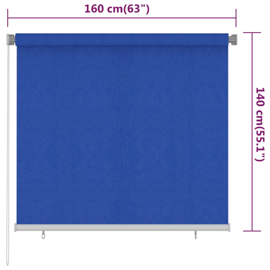 Utendørs rullegardin 160x140 cm blå HDPE
