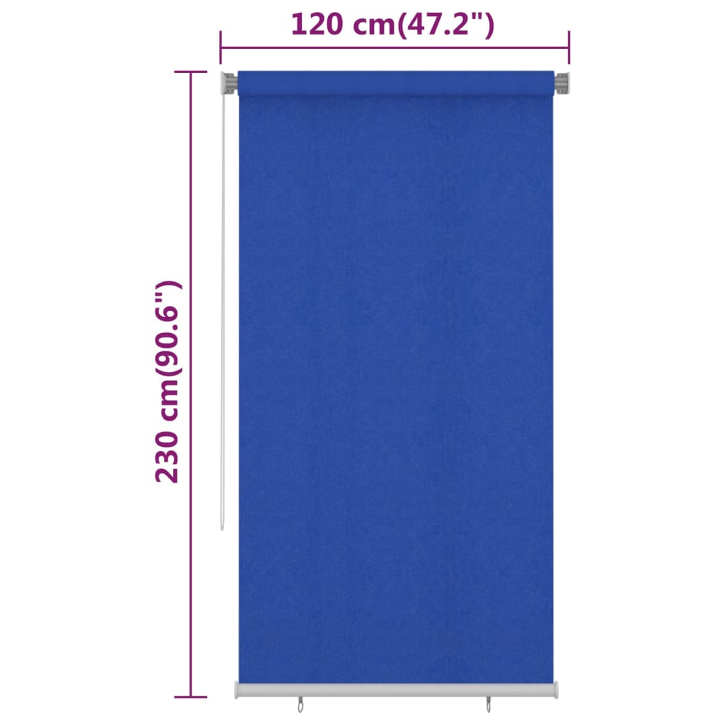 Utendørs rullegardin 120x230 cm blå HDPE