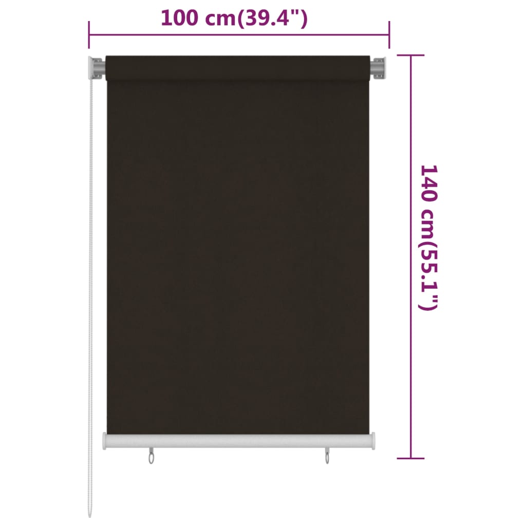 Utendørs rullegardin 100x140 cm brun HDPE