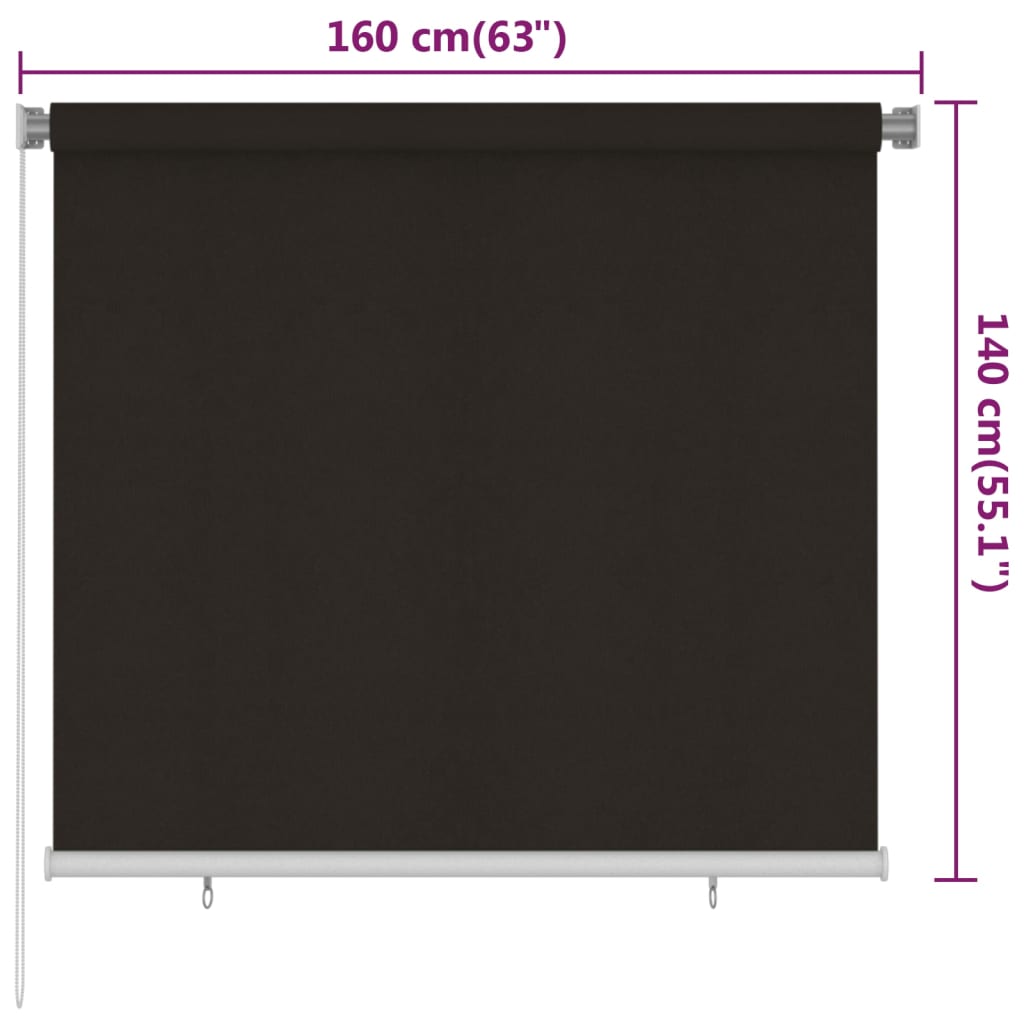 Utendørs rullegardin 160x140 cm brun HDPE
