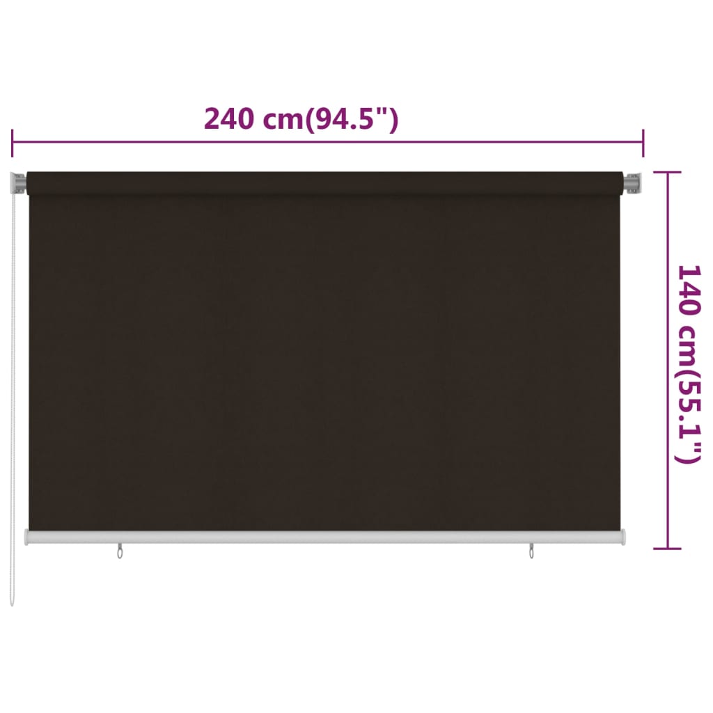 Utendørs rullegardin 240x140 cm brun HDPE