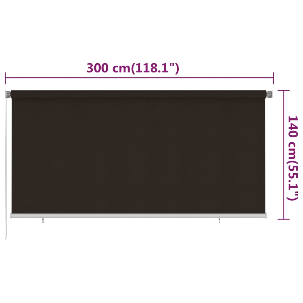 Utendørs rullegardin 300x140 cm brun HDPE