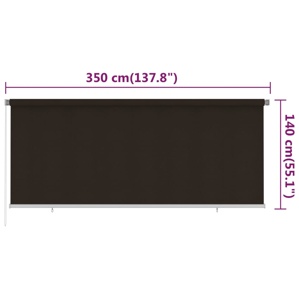 Utendørs rullegardin 350x140 cm brun HDPE