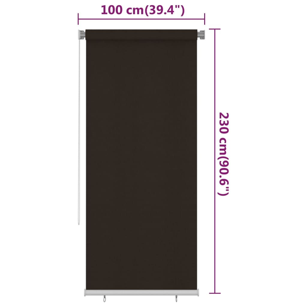 Utendørs rullegardin 100x230 cm brun HDPE