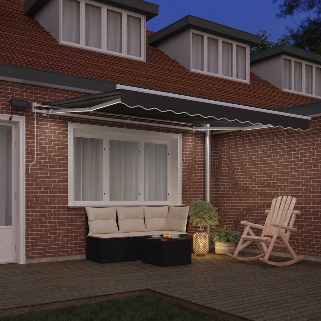 Markiseramme med LED -stripelys Hvit 350 x 250 cm Aluminium vidaXL