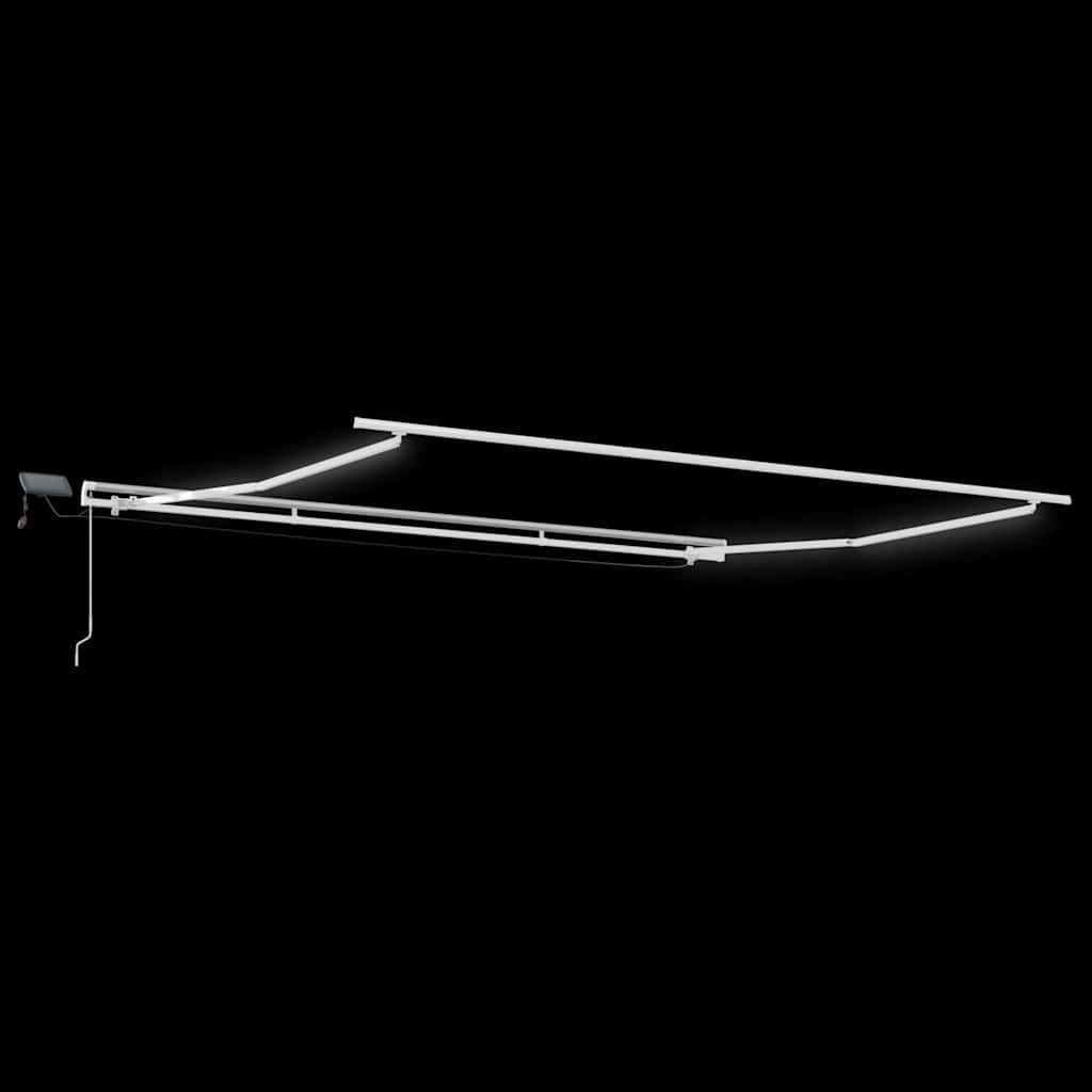 Markiseramme med LED -stripelys Hvit 450 × 350 cm Aluminium