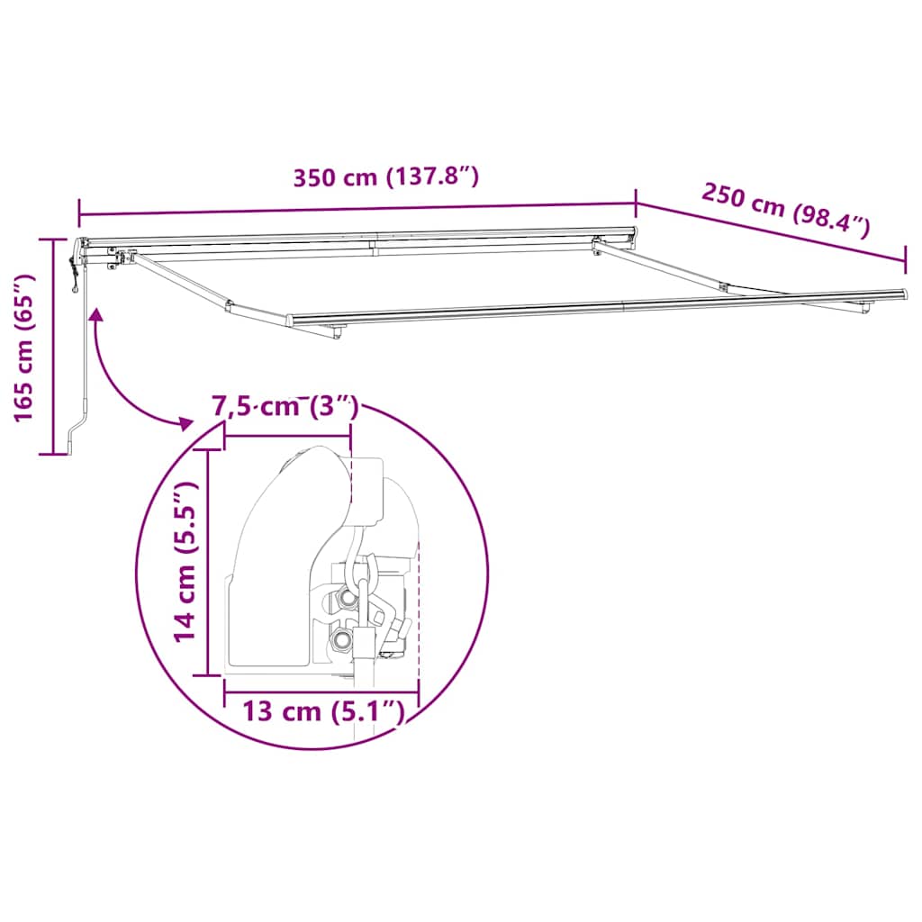 Markise Manual Hvit 3,5 x 2,5 m Metall
