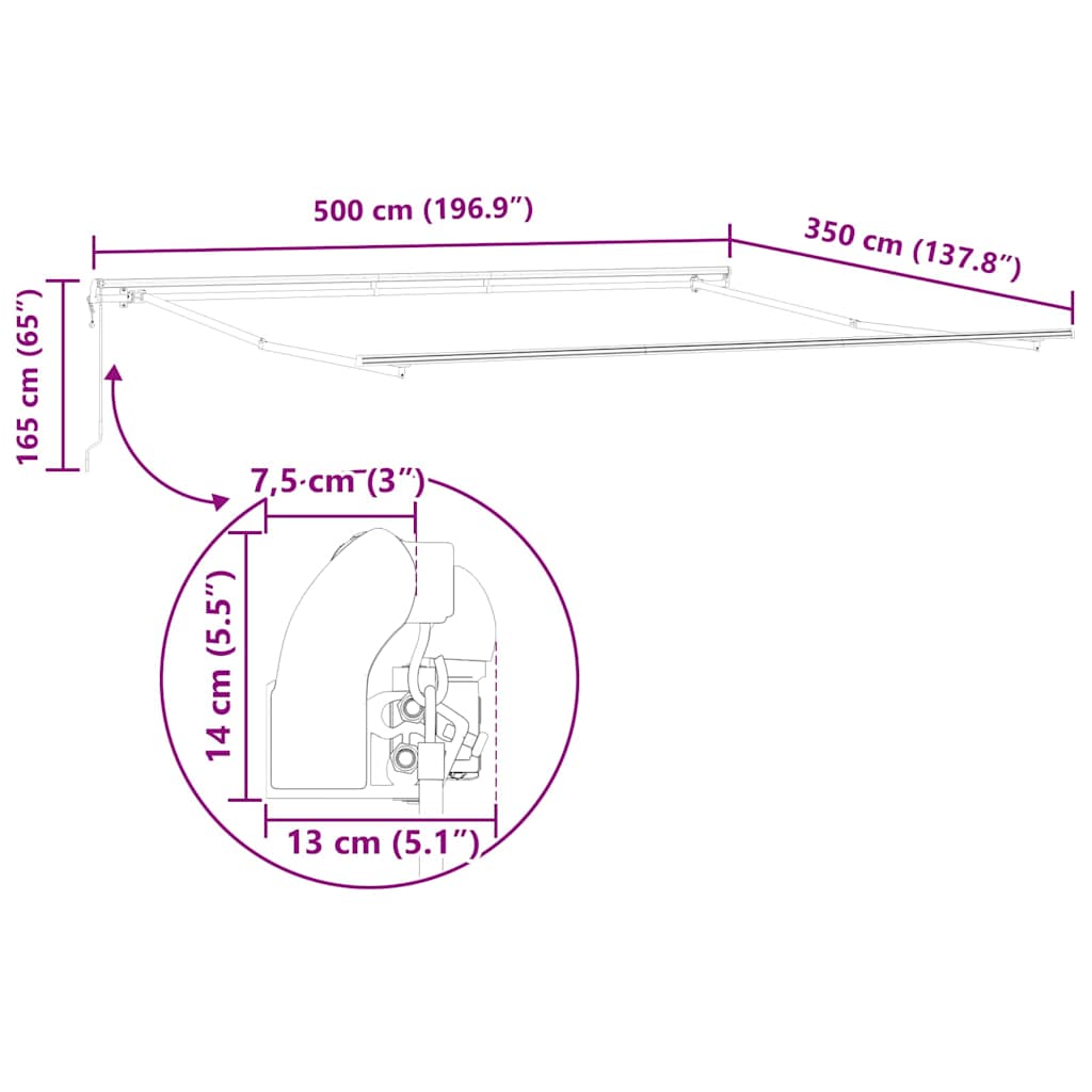 Markiseramme Hvit 500 × 350 cm Aluminium