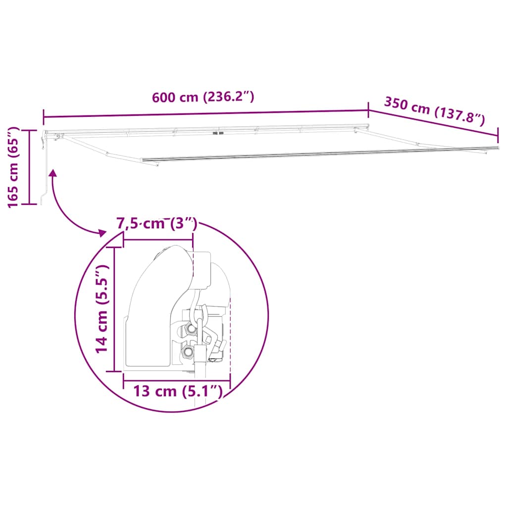 Markise Hvit 6 × 3,5 m Metall