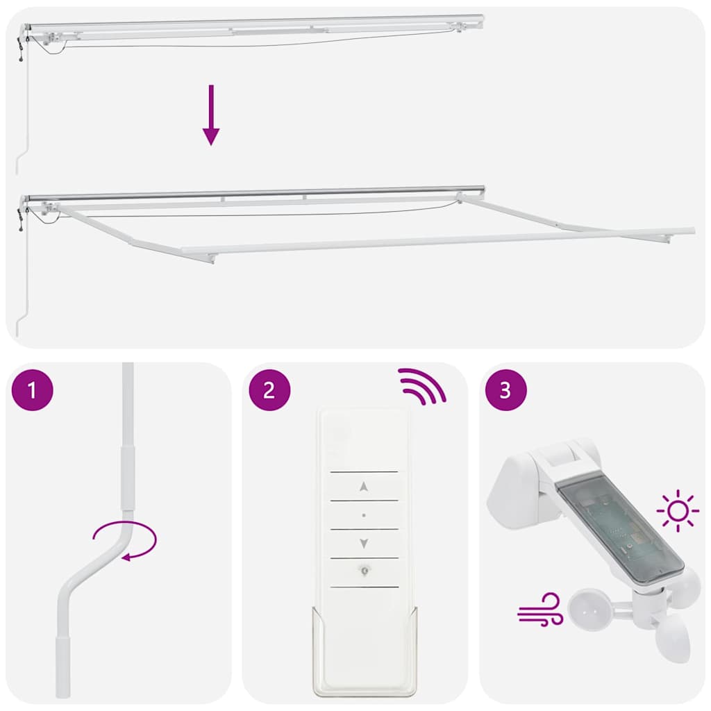Markiseramme med LED -stripelys Hvit 500 × 300 cm Aluminium