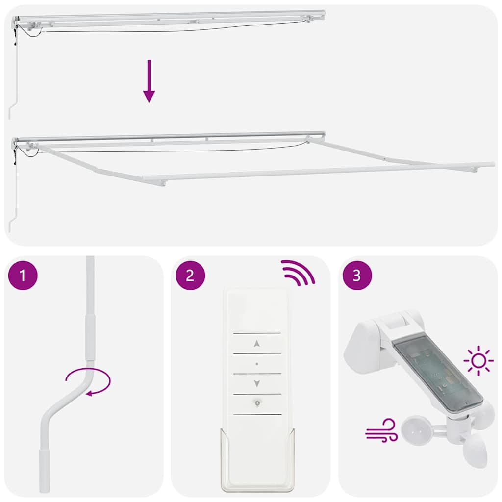 Markiseramme med LED -stripelys Hvit 450 × 350 cm Aluminium
