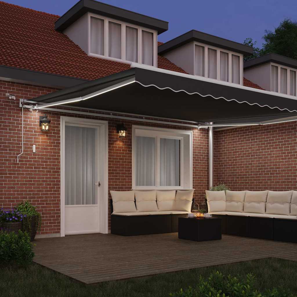 Markiseramme med LED -stripelys Hvit 500 × 350 cm Aluminium