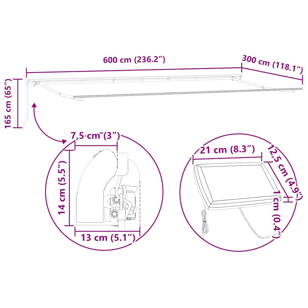 Markise med Antrasitt 6 x 3 m Metall