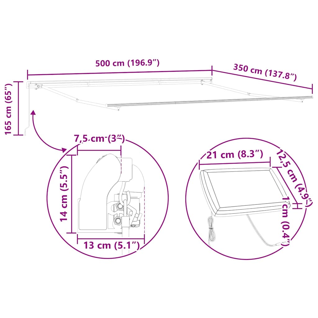 Markise med Antrasitt 5 × 3,5 m Metall