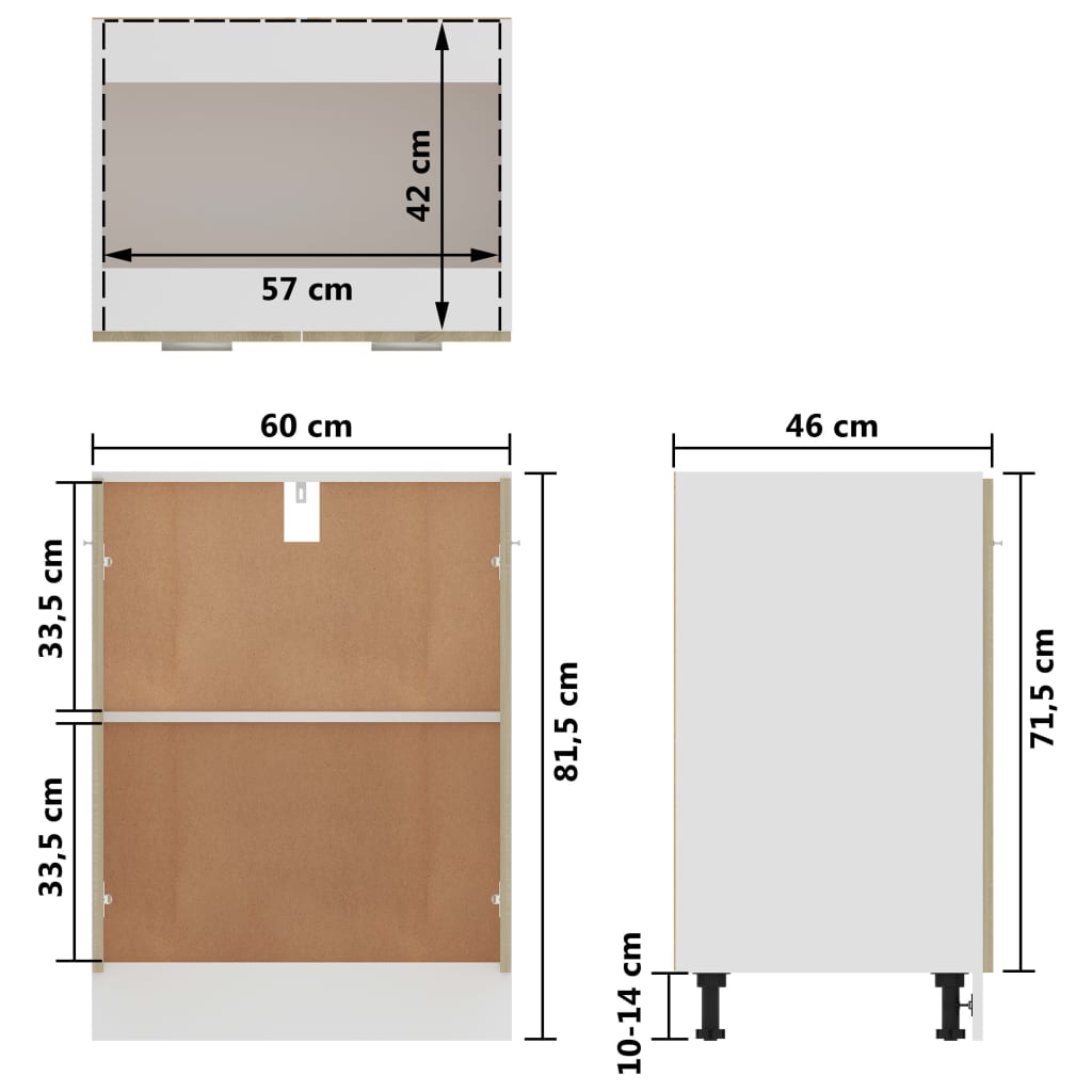 Bunnskap "Lyon" sonoma eik 60x46x81,5 cm konstruert tre