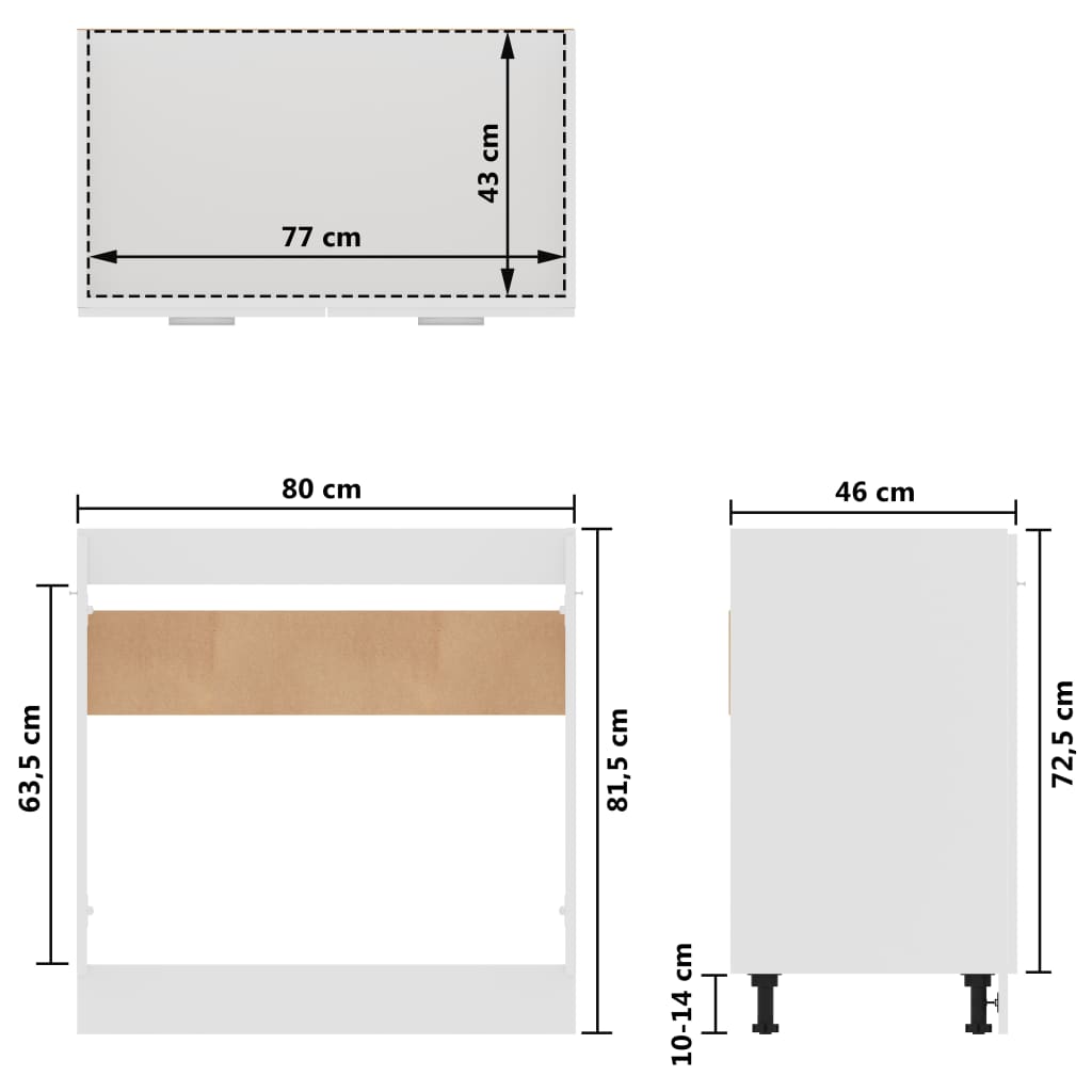 Bunnskap til vask hvit 80x46x81,5 cm sponplate