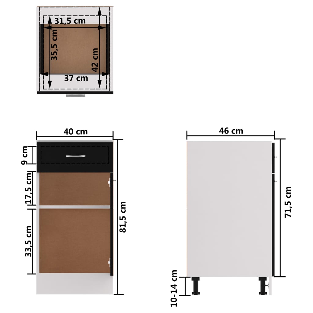 Bunnskap med skuff svart 40x46x81,5 cm sponplate