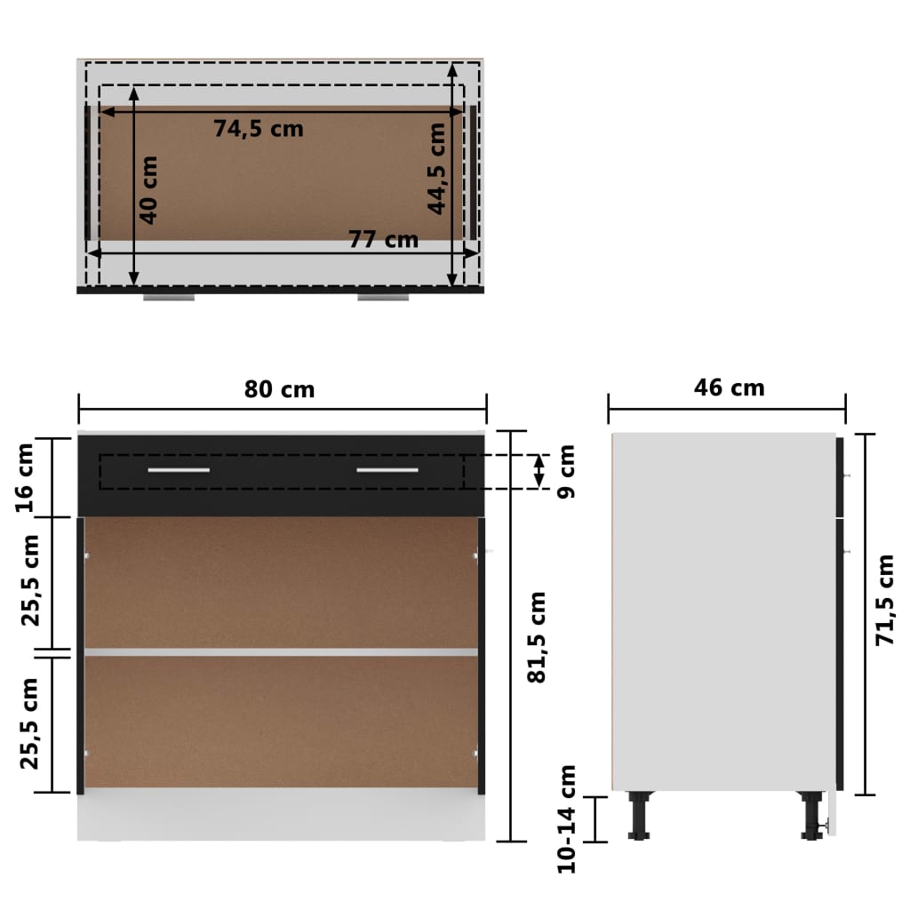 Bunnskap med skuff svart 80x46x81,5 cm sponplate