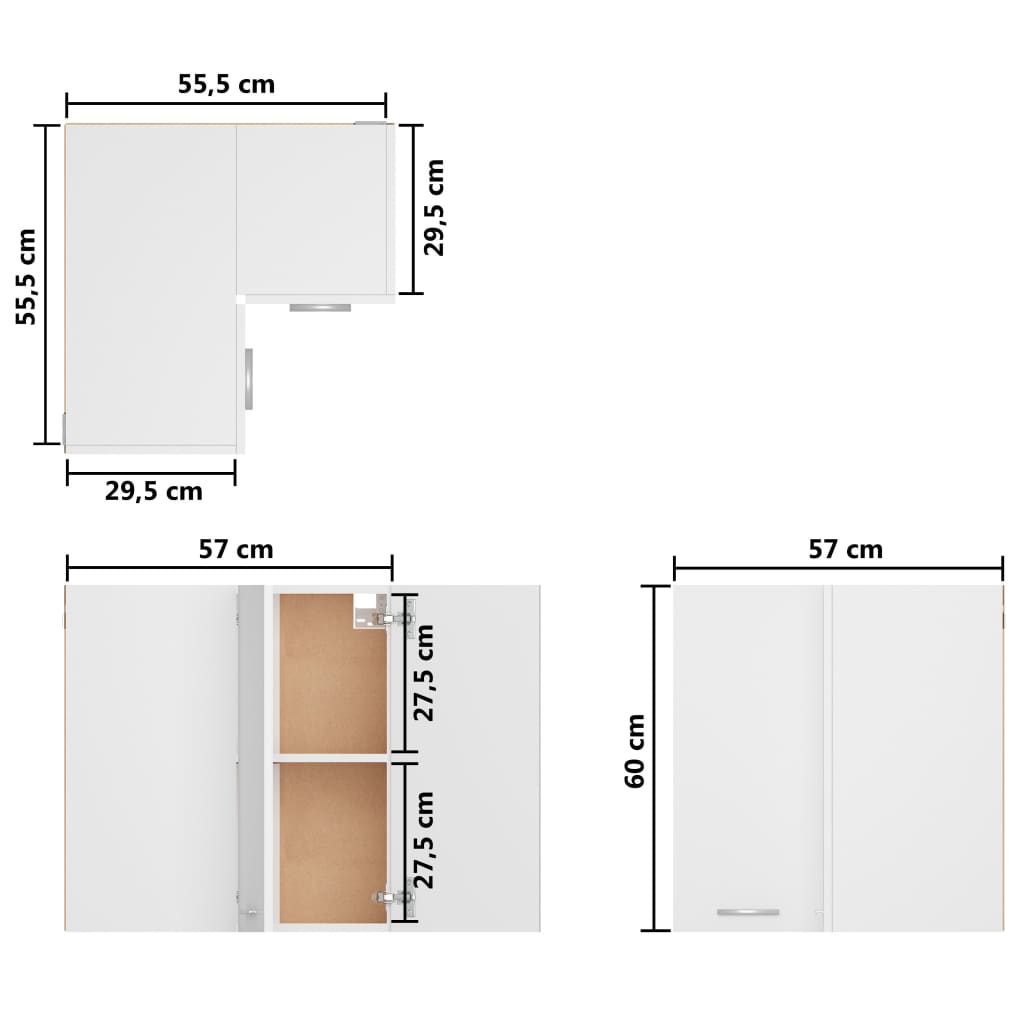 Hengende hjørneskap "Lyon" hvit 57x57x60 cm konstruert tre