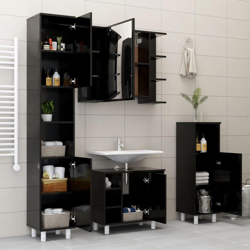Baderomsskap svart 30x30x95 cm konstruert tre