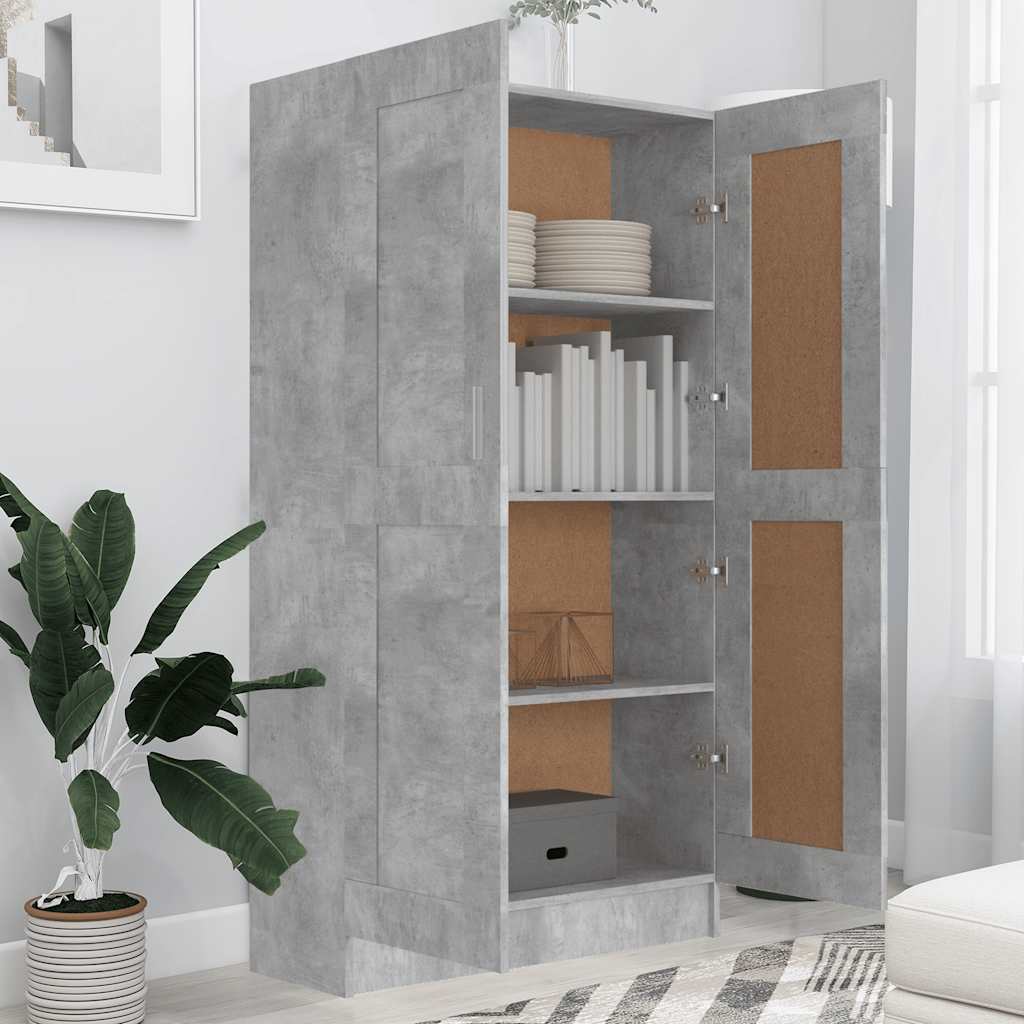 Bokhylle betonggrå 82,5x30,5x150 cm konstruert tre