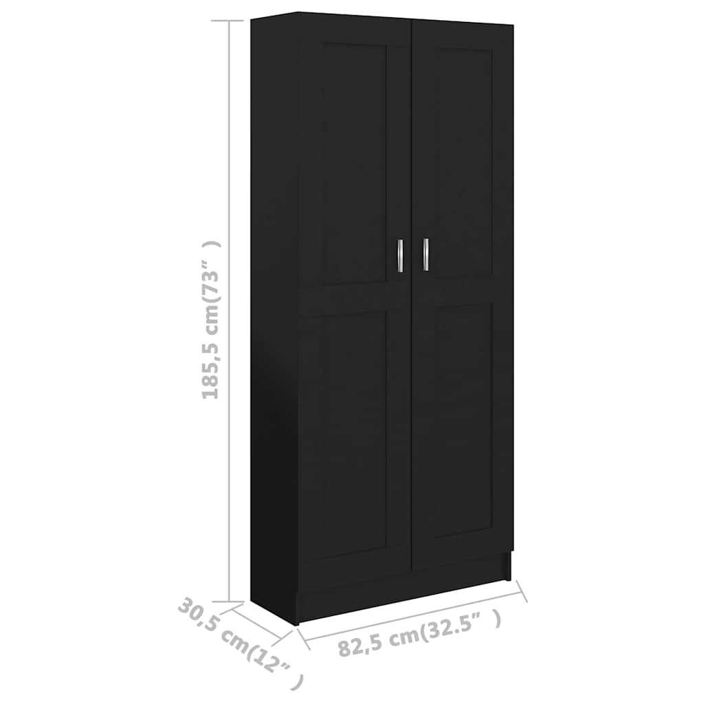 Bokhylle svart 82,5x30,5x185,5 cm konstruert tre