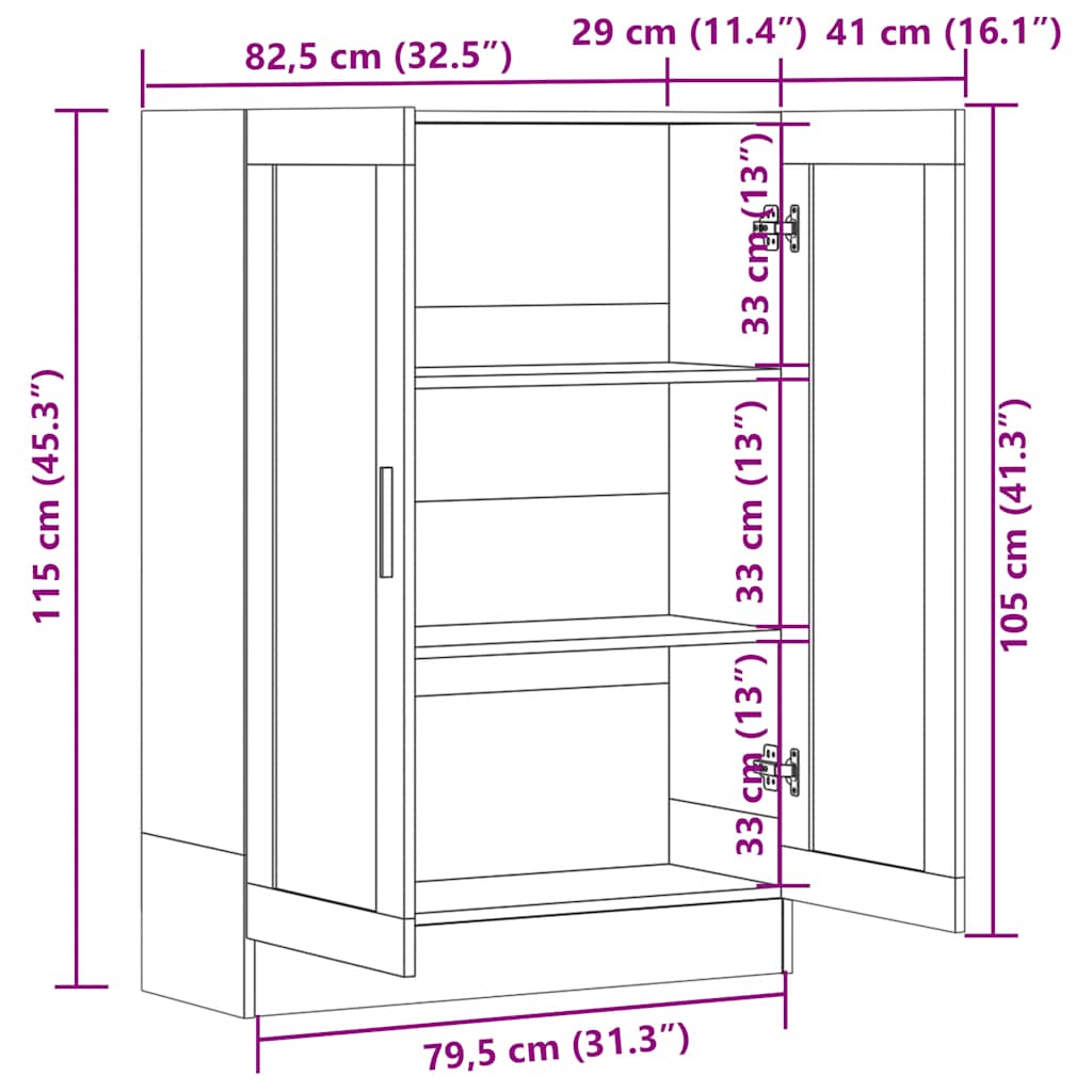 Vitrine sonoma eik 82,5x30,5x115 cm konstruert tre