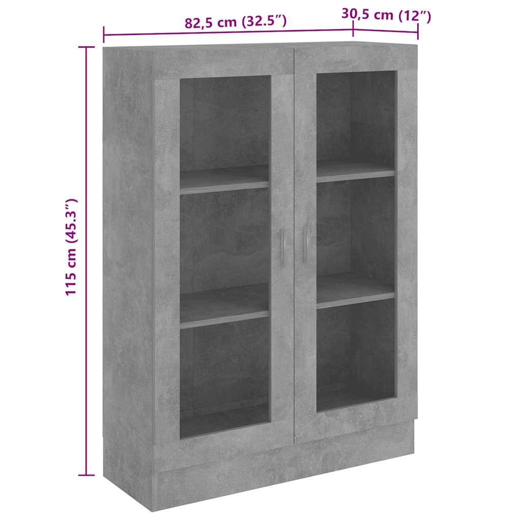 Vitrine betonggrå 82,5x30,5x115 cm konstruert tre