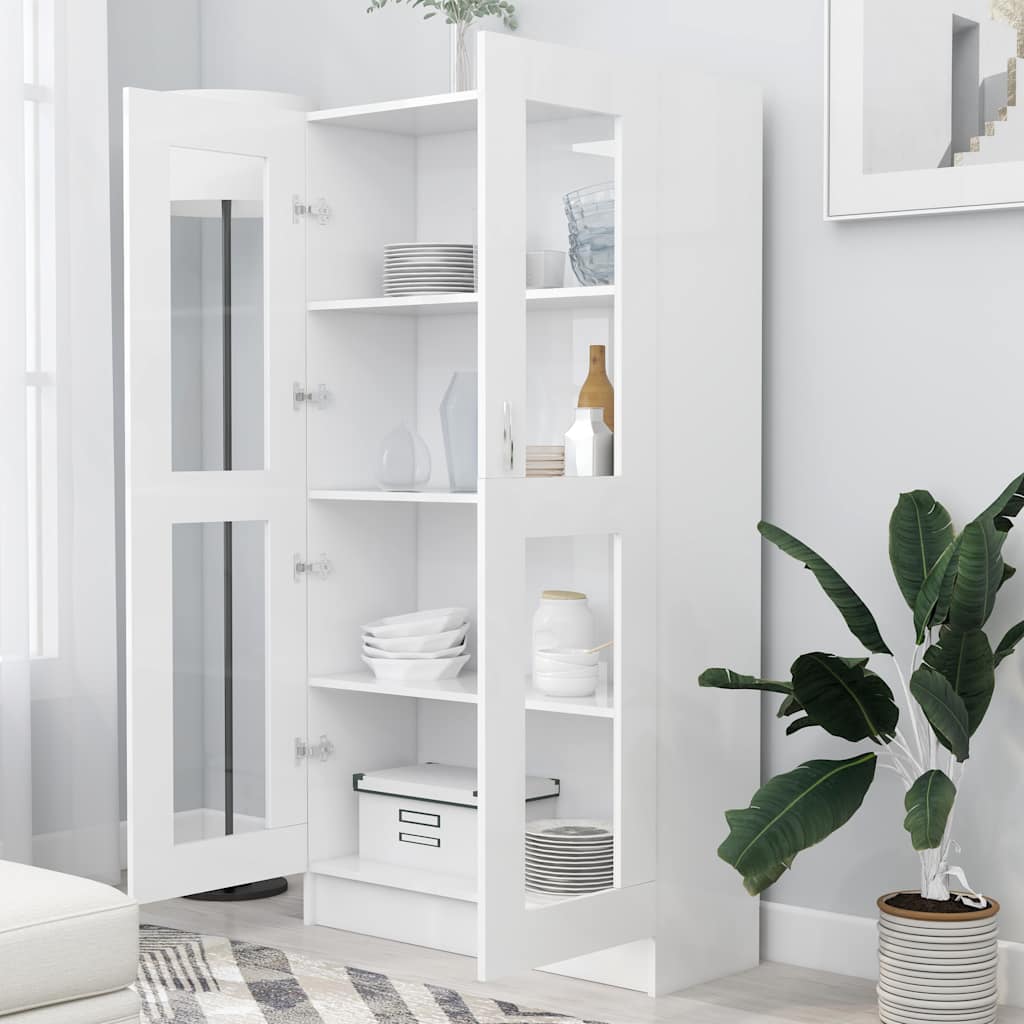 Vitrine hvit 82,5x30,5x150 cm konstruert tre