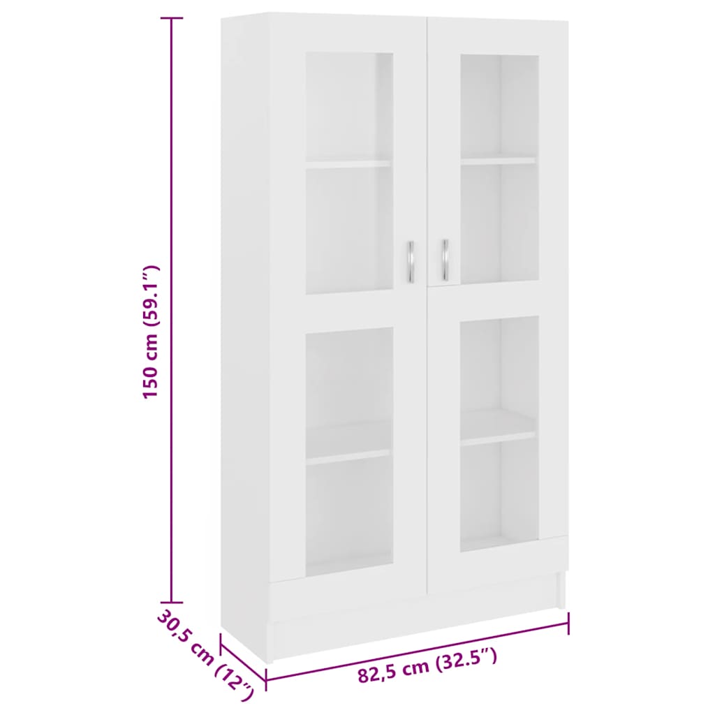 Vitrine hvit 82,5x30,5x150 cm konstruert tre