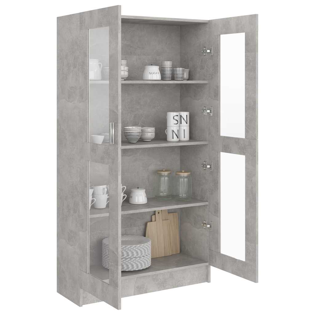 Vitrine betonggrå 82,5x30,5x150 cm konstruert tre
