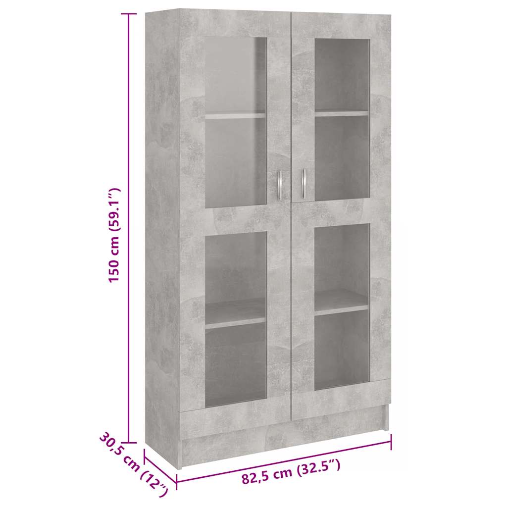 Vitrine betonggrå 82,5x30,5x150 cm konstruert tre