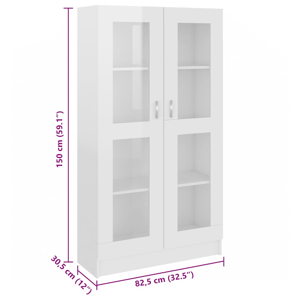 Vitrine høyglans hvit 82,5x30,5x150 cm konstruert tre