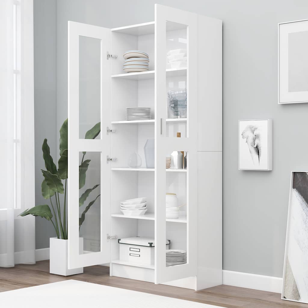 Vitrine hvit 82,5x30,5x185 cm konstruert tre