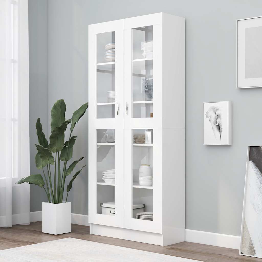 Vitrine hvit 82,5x30,5x185 cm konstruert tre