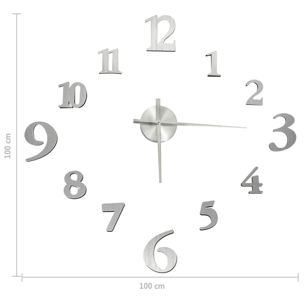 Veggklokke 3D moderne design sølv 100 cm XXL