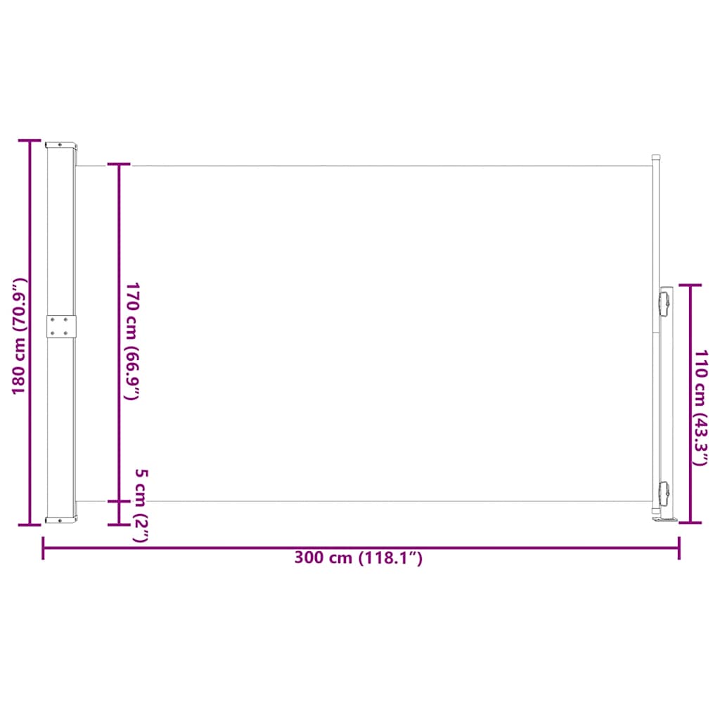 Uttrekkbar sidemarkise 180x300 cm kremhvit vidaXL