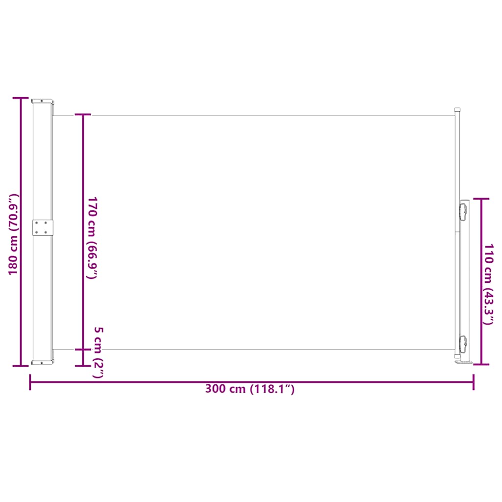 Uttrekkbar sidemarkise 180x300 cm grå vidaXL