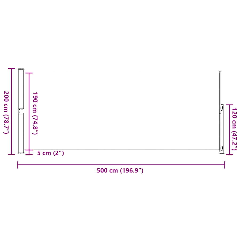 Uttrekkbar sidemarkise 200x500 cm svart vidaXL