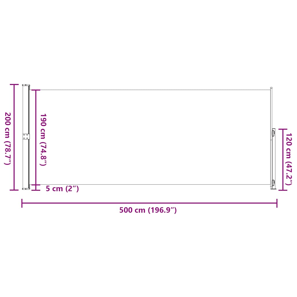 Uttrekkbar sidemarkise 200x500 cm grå vidaXL