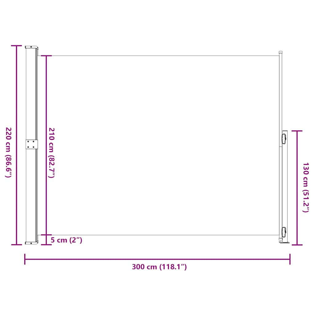 Uttrekkbar sidemarkise 220x300 cm svart vidaXL