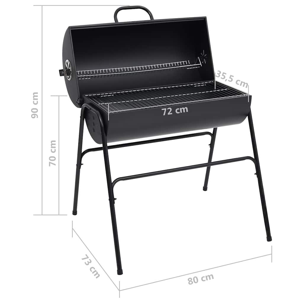 Tønnegrill med 2 grillrister svart 80x95x90 cm stål vidaXL