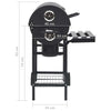 Tønnegrill med hjul og hyller svart stål 115x85x95 cm