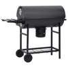 Tønnegrill med hjul og hyller svart stål 115x85x95 cm
