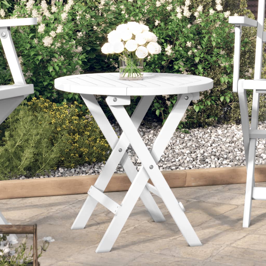 Sammenleggbart hagebord hvit Ø 46 cm heltre akasie vidaXL