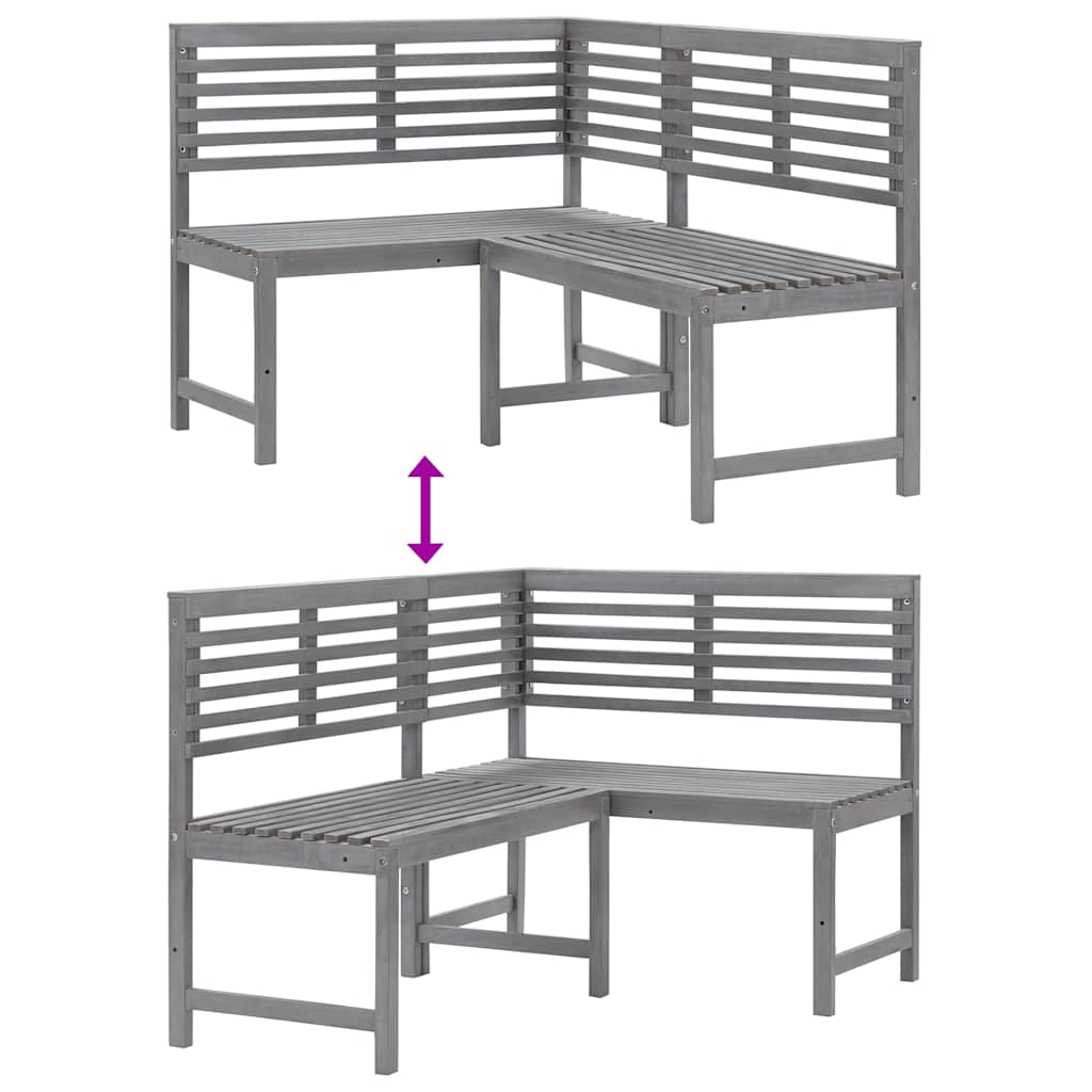 Utendørs hjørnebenk grå 140 cm heltre akasie