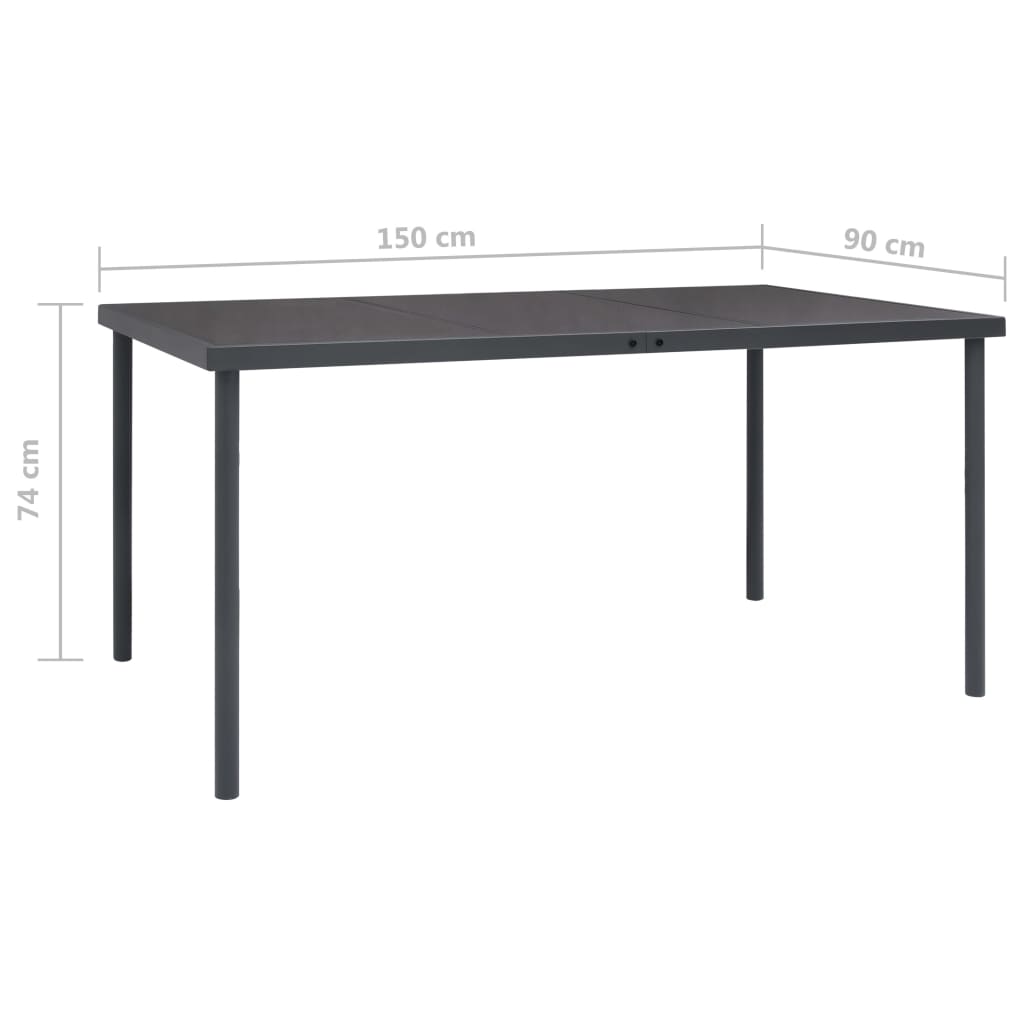 Utendørs spisebord antrasitt 150x90x74 cm stål