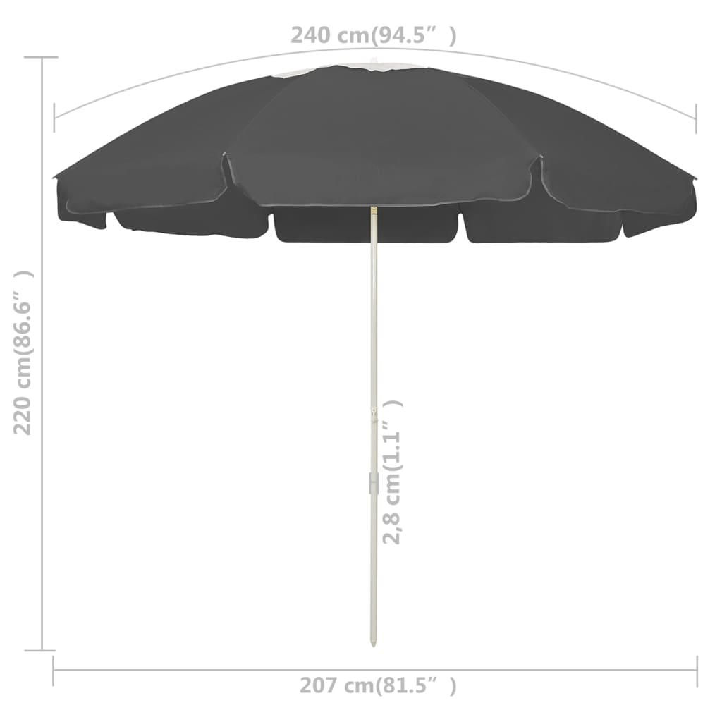 Strandparasoll antrasitt 240 cm