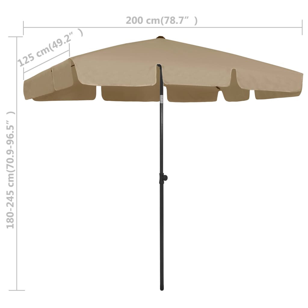 Strandparasoll gråbrun 200x125 cm